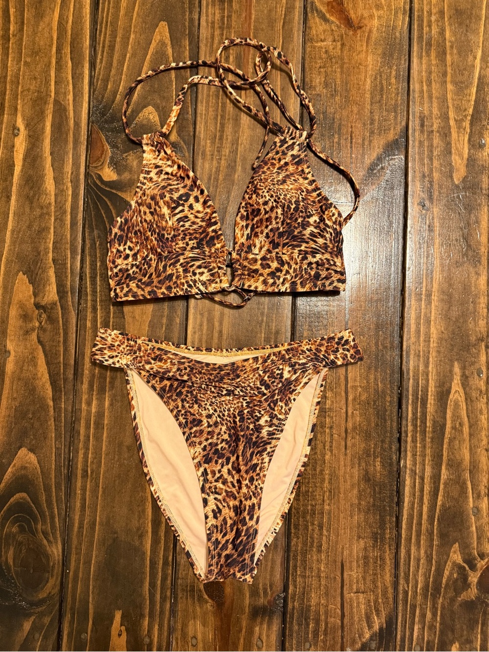 Cupshe Leopard Print Triangle Bikini Set in Brown and Tan